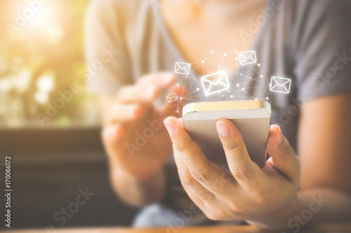 Fotografie, Obraz Asian woman hand using mobile phone with e-mail application, Concept email and n