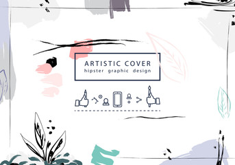 creative universal floral artictic cover in trendy style with hand drawn textures. collage.