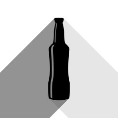 Beer bottle sign. Vector. Black icon with two flat gray shadows on white background.