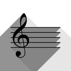 Wall Mural - Music violin clef sign. G-clef. Vector. Black icon with two flat gray shadows on white background.