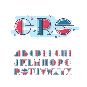 Mono line and color latin font, graphical upper case decorative type.