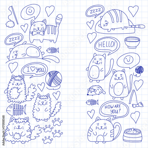 Cute Kittens Cat Icons Kids Drawing Children Drawing Doodle Domestic Cats For Veterinary Cattery Zoo Kindergarten Pre School Cat S Nursery Buy This Stock Vector And Explore Similar Vectors At Adobe Stock