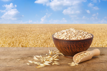 Wall Mural - oatmeal in bowl on table