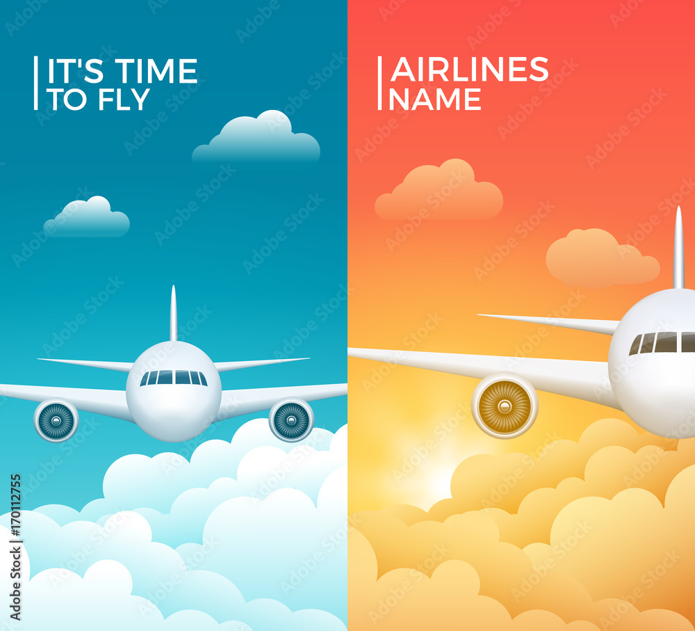 Travel airplane tourism vector banner design. World trip vacation ...
