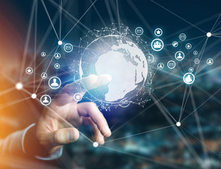 Poster - technology title surounded by device like smartphone, tablet or laptop - internet and communication 