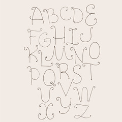 Fototapete - Abc letters sequence from A to Z. Capital letters hand drawn with ink in simple style with swirls decoration. Vector collection, good for creative writing and lettering