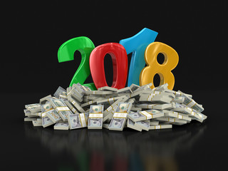 Poster - New Year 2018 and Dollars. Image with clipping path
