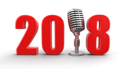 Poster - Microphone with 2018. Image with clipping path