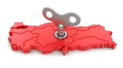 Poster - Map of Turkey with winding key. Image with clipping path.
