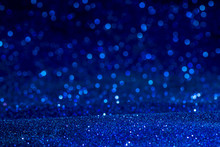 Blue Glitter Texture Christmas Abstract Background. Abstract Blue Lights On Background. Bokeh Blue Background.