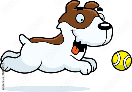 Fotografie, Obraz Cartoon Jack Russell Terrier Chasing Ball