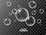 Fototapeta  - Realistic 3d soap bubbles with reflection of light. Vector illustration. Transparent.