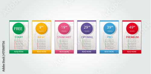 Six banners. Pricelist, hosting plans and web design boxes of banners. Four  banners for tariffs and price lists. Web elements. Plan the hosting. design  for a web application. Stock Vector | Adobe