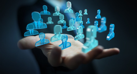 Aufkleber - Businessman holding 3D rendering group of blue people