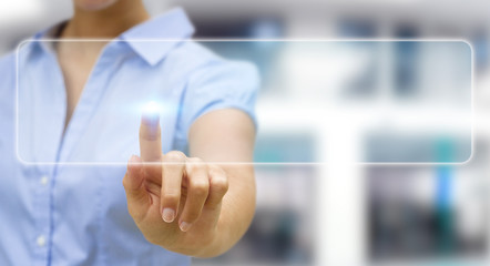 Wall Mural - Businesswoman surfing on internet with digital tactile interface 3D rendering
