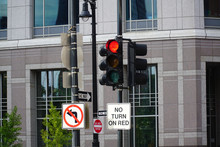 Street Scene Of Red Traffic Light In The City