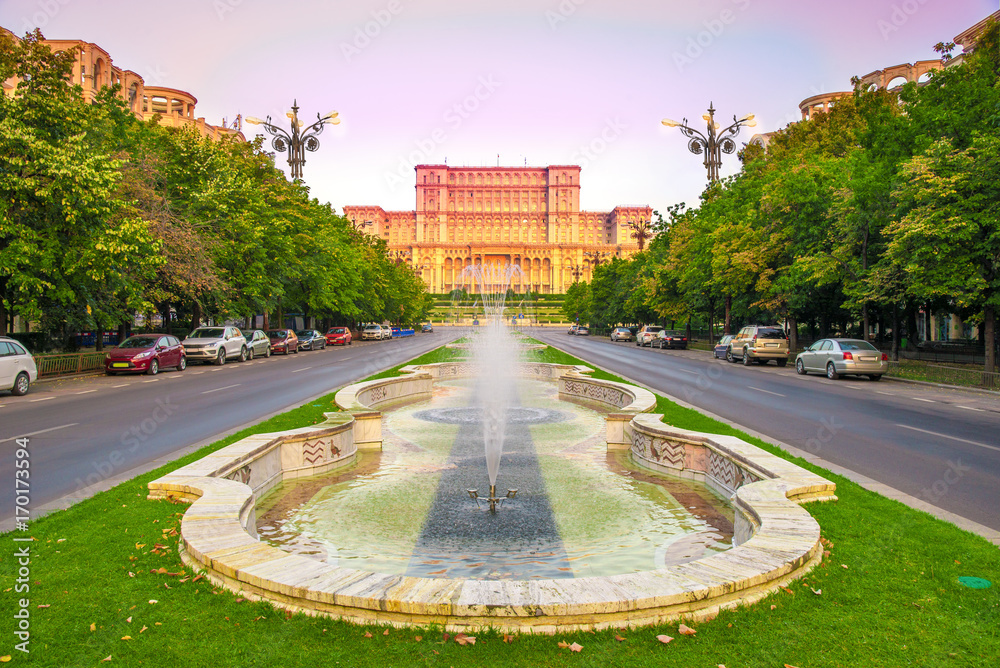 Obraz na płótnie Beautiful landscape of Parliament building in Bucharest, Romania w salonie