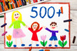 kolorowy rysunek przedstawiający matkę z dziećmi - program wsparcia dla rodzin PIĘĆSET PLUS, 500+