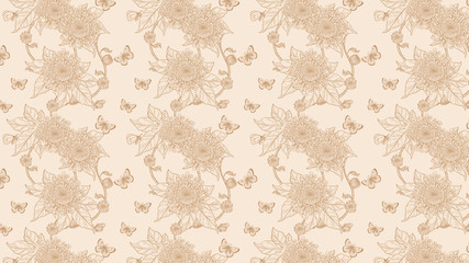 Sticker - chrysanthemum flower pattern by hand drawing.Wallpaper art highly detailed in line art style.Flower pattern for batik cloth.