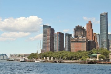  Downtown New York City skyline with the Hudson River in the foreground