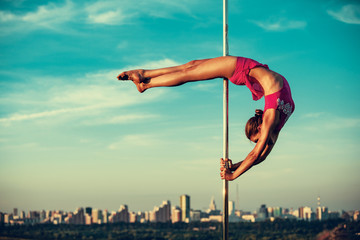 Poster - Young pole dance woman