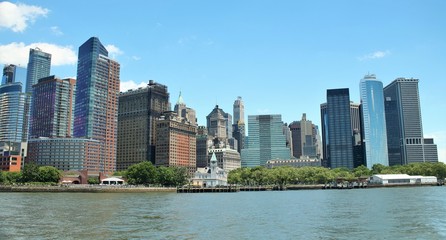  Downtown New York City skyline with the Hudson River in the foreground
