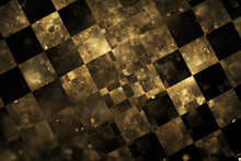 Abstract Checkered Grunge Background. Fantasy Fractal Texture In Gold And Black Colors. 3D Rendering.