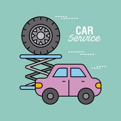 Wall Mural - car service vehicle and tire repair support vector illustration