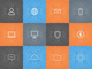 Poster - User Internet Icons Set Over Computer Chip Moterboard Background Vector Illustration