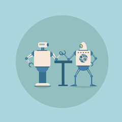 Poster - Modern Robots Playing Arm Wrestling Concept Futuristic Artificial Intelligence Mechanism Technology Flat Vector Illustration
