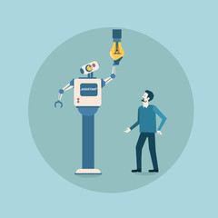 Fototapete - Modern Robot Changing Light Bulb Futuristic Artificial Intelligence Mechanism Housekeeping Technology Flat Vector Illustration
