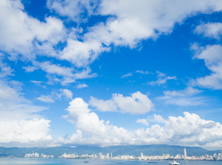 Wall Mural - Soft focus of fantastic white clouds against blue sky in sunny day over Penang Island.