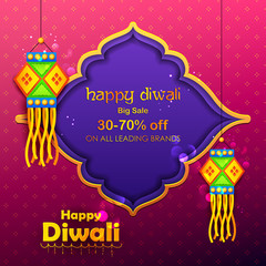 Poster - Hanging kandil lamp and diya for Diwali decoration Sale promotion advertisement background