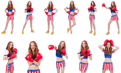 woman boxer in uniform with us symbols