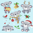 vector cartoon koala christmas kawaii set