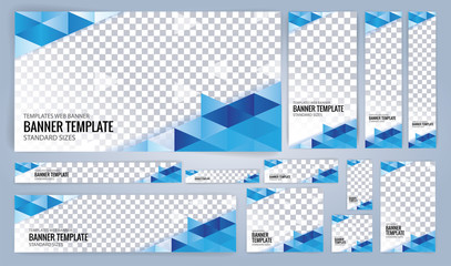 Web banners templates, standard sizes with space for photo, Blue and White modern design