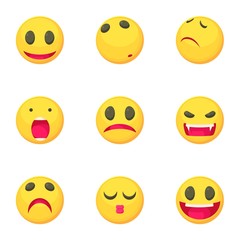 Sticker - Smiley face icons set, cartoon style