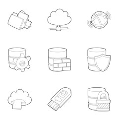 Poster - Big data icons set, outline style