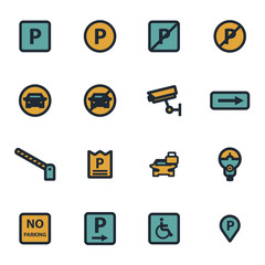 Canvas Print - Vector flat parking icons set