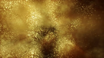 Poster - Background gold movement. Universe gold dust with stars on black background. Motion abstract of particles. VJ Seamless loop.Scale.