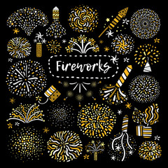 Canvas Print - Festive Golden Firework Icons Set