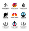 Vector flying rockets, space shuttles, spaceship launch, aviation. Icons and logo design elements