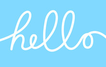 Hello Word, Calligraphy Design, Blue Background Vector Illustration