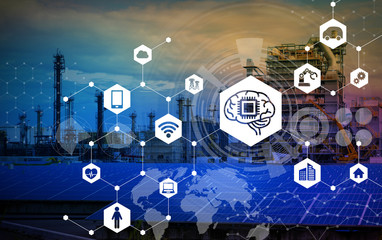 Aufkleber - AI(Artificial Intelligence) and industrial building. smart factory. abstract mixed media.