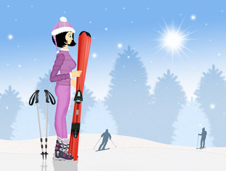 Poster - girl skier in winter