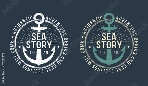 Fotografía Marine round retro emblem in hipster style with anchor and inscriptions