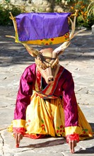 PARO, BHUTAN - November10, 2012 : Bhutanese Dancers With Colorful Animal Mask Performs Traditional Dance At Hotel In Paro, Bhutan