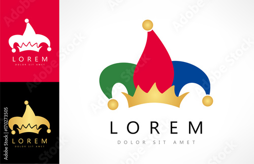 Jester hat logo. Joker costume. Carnival cap. Wallpaper Mural