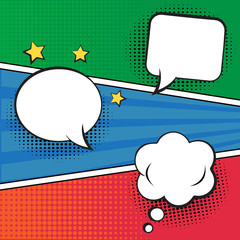 Wall Mural - stylish retro comic speech bubbles set on colorful background. vector illustration, vintage design, 