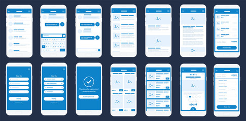 mobile app wireframe ui kit. detailed wireframe for quick prototyping.